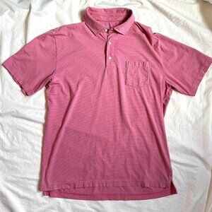 Peter Millar Shirt Men's Medium Pink Stripe Short Sleeve Seaside Wash Polo Golf